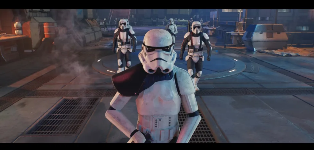 Star Wars Jedi-Survivor stormtrooper army in facility