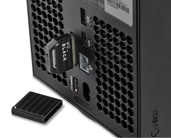 Western Digital Xbox Series expandable storage cards plugged in