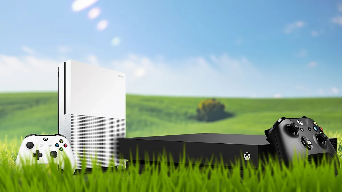 Graphic of Xbox One S and Xbox One X out in a field games stopped