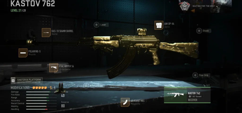 Warzone 2 Kastov 762 class attachments in the gunsmith