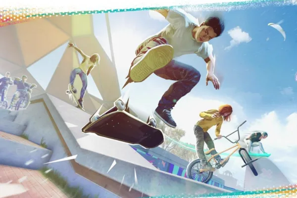 Artwork displaying sports in Riders Republic, including the new skate content