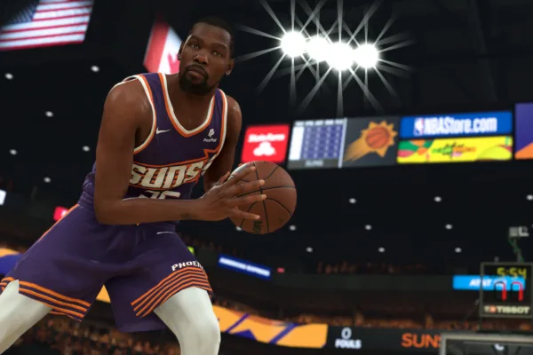 NBA 2K24 soundtrack list of songs and artists close up of basketball player