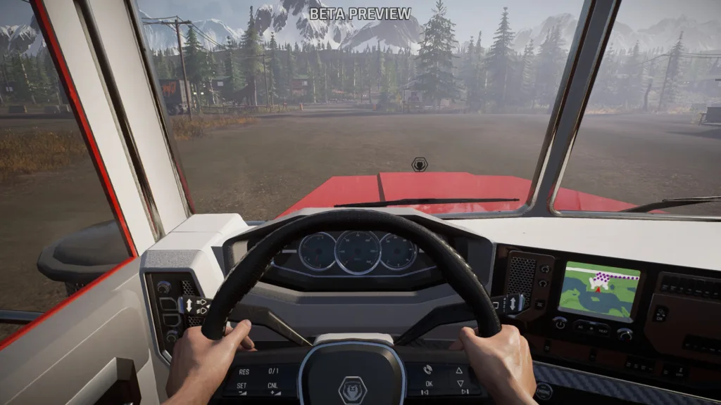 Screenshot of the beta impressions of Alaskan Road Truckers on PC driving behind the wheel