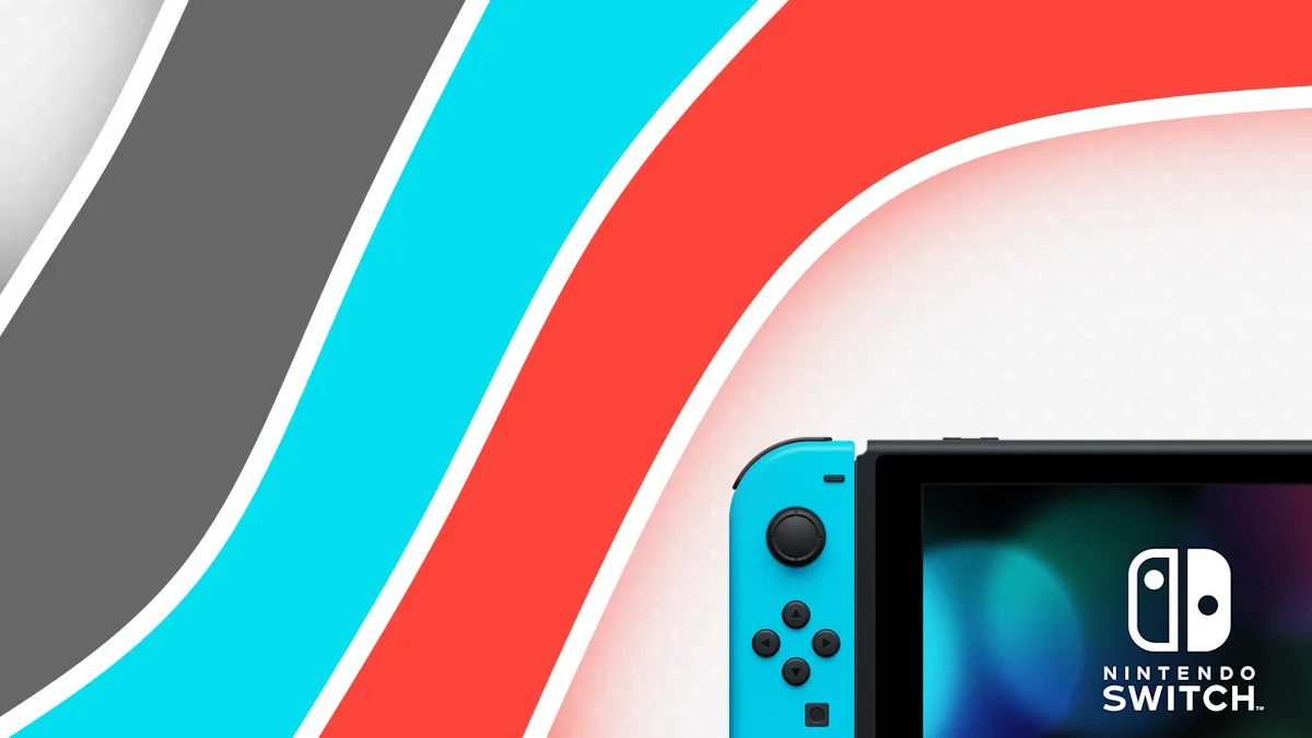 Render of the Switch with some artistic digital lines Switch 2 launch strategy