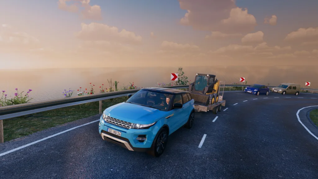 Screenshot of Truck and Logistics Simulator review on PC Land Rover pulling cargo