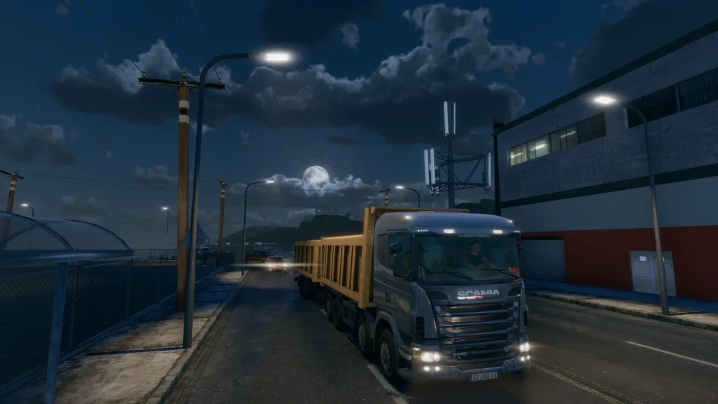 Screenshot of Truck and Logistics Simulator on PC a van delivering cargo at night