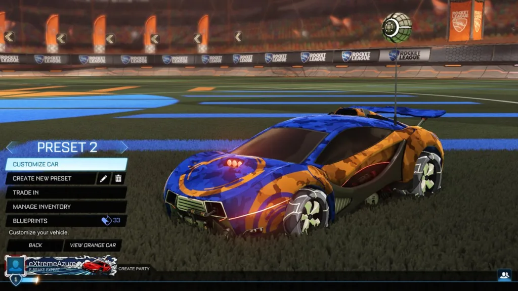 A screenshot of Rocket League on PC. 