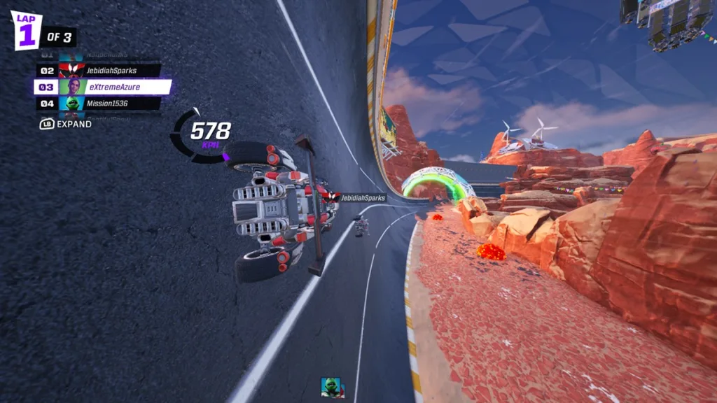 A screenshot of Rocket Racing in Fortnite on PC.