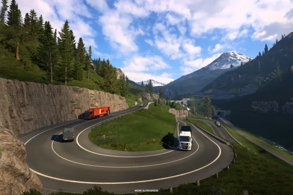 A WIP screenshot of the Switzerland Rework project for Euro Truck Simulator 2.