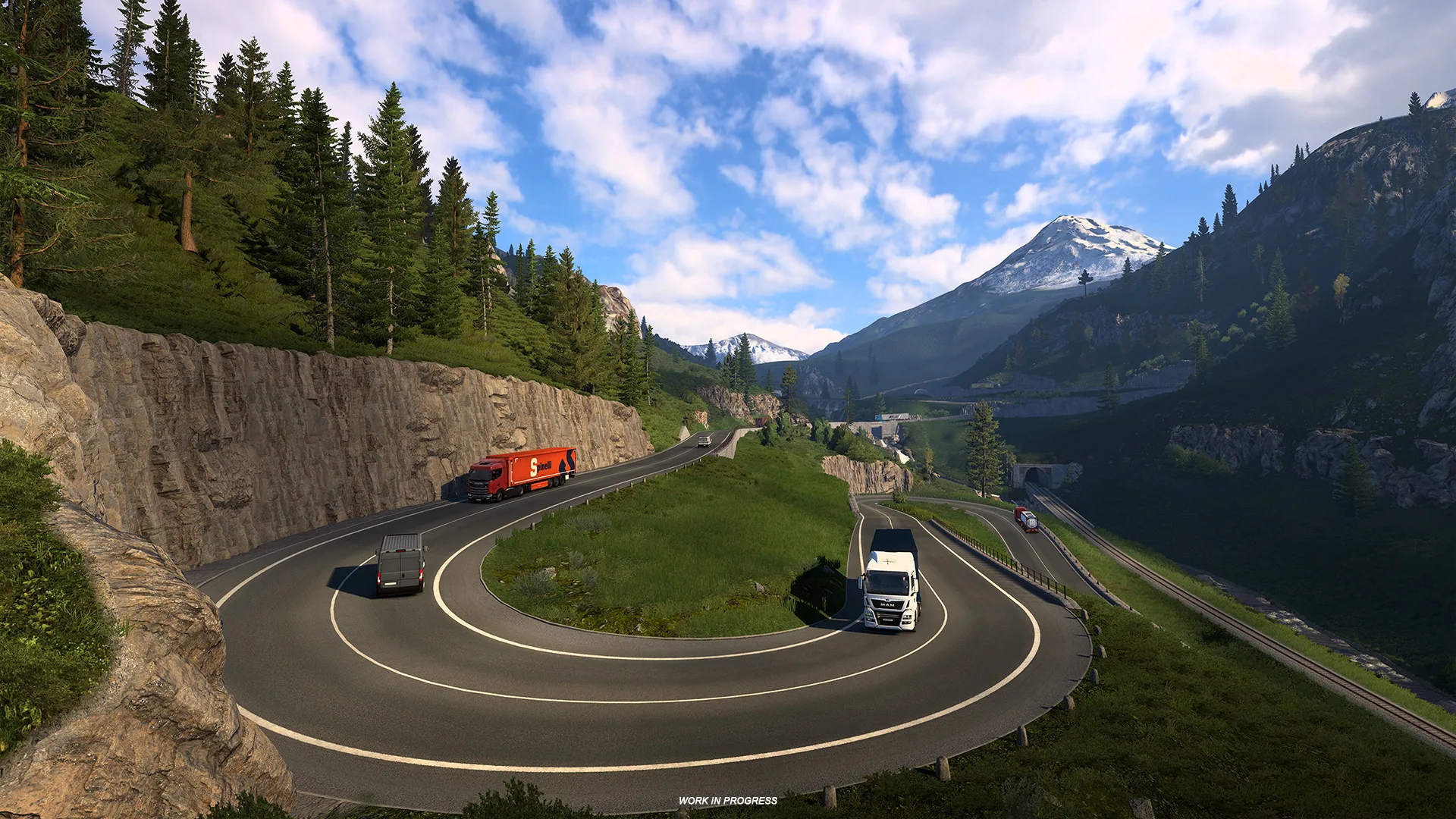 A WIP screenshot of the Switzerland Rework project for Euro Truck Simulator 2.