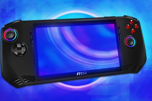 A render oft he MSI Claw handheld gaming PC.