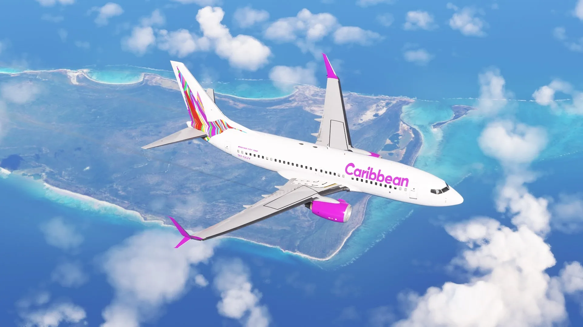 The Caribbean, as seen in Microsoft Flight Simulator.