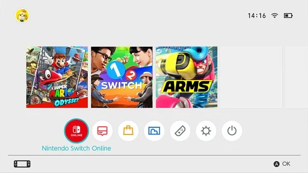 Nintendo Switch UI home menu