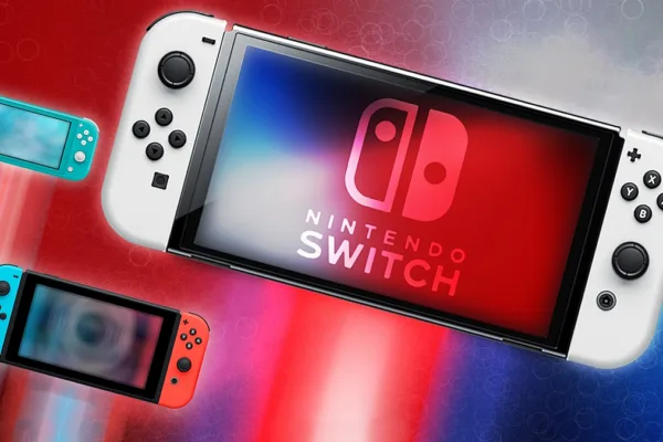 Art of the Nintendo Switch OLED, regular and Lite models.