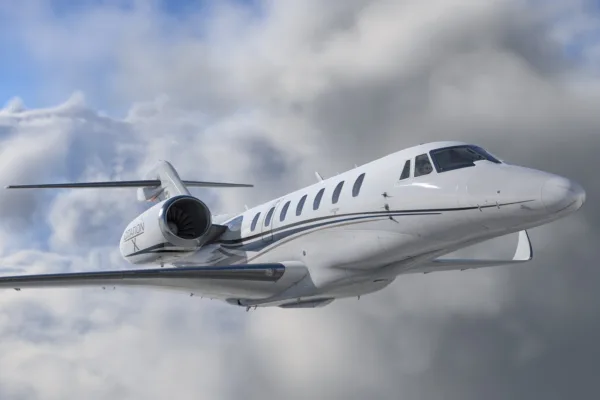 Official screenshot of a Cessna business jet in X-Plane 12 store announcement