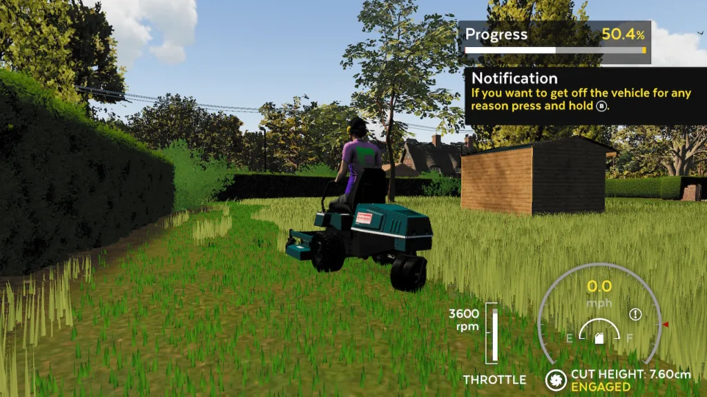 Screenshot of Lawn Mowing Simulator on Switch review graphics