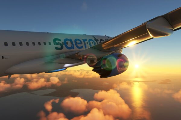 Sunset capture of an A320 in Microsoft Flight Simulator final update