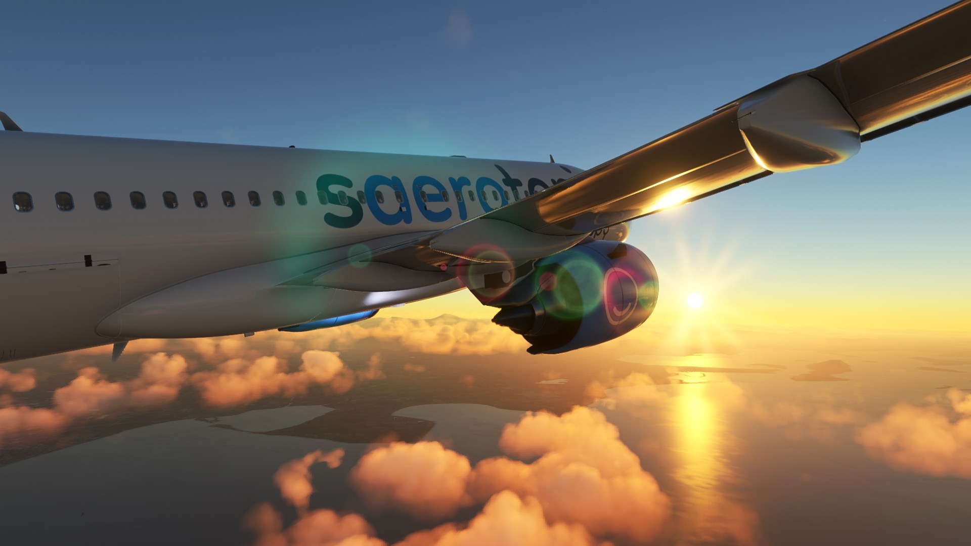 Sunset capture of an A320 in Microsoft Flight Simulator final update