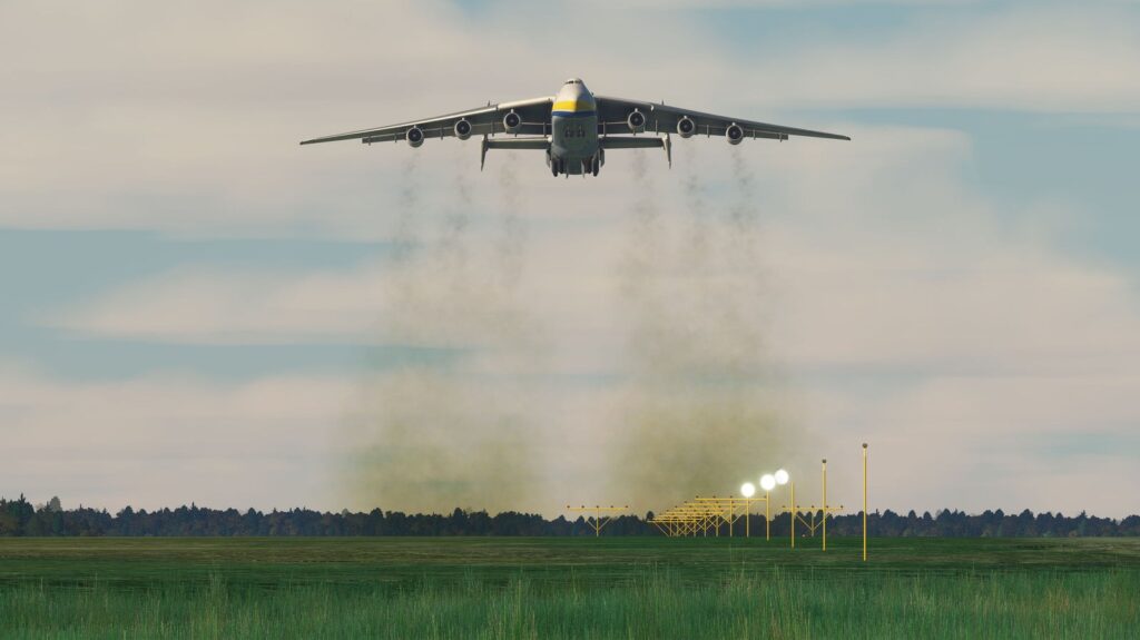 SimFX in Microsoft Flight Simulator. Engine pollution being kicked up by the Antonov An-225 Mriya.