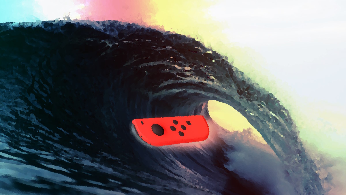 Nintendo Switch Joy-Con riding a wave