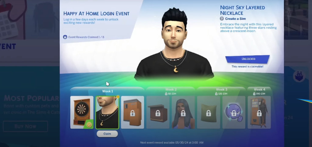 Sims 4 daily login rewards happy at home