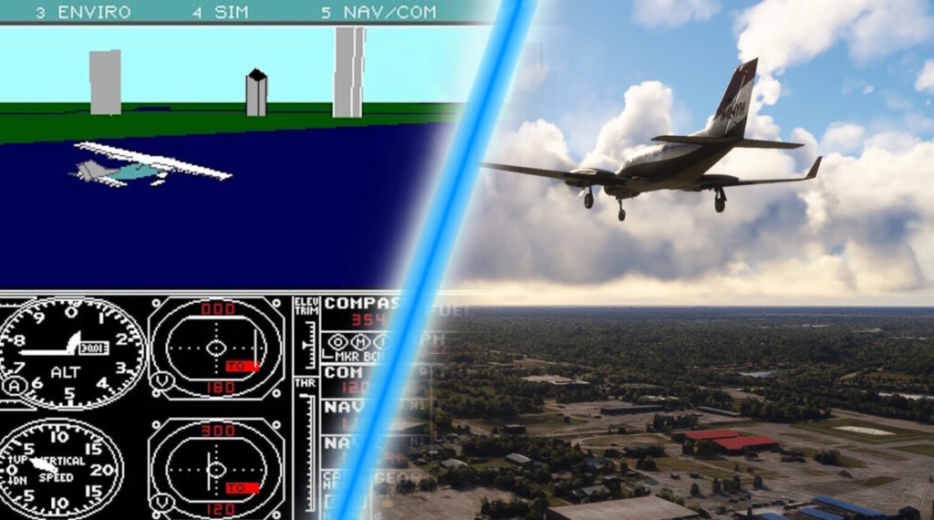 Comparison shot of Microsoft Flight Simulator modern and retro.