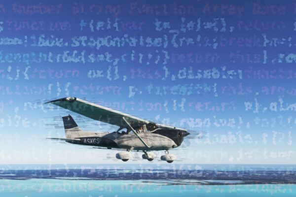 Artistic rendition of the day one issues of Microsoft Flight Simulator 2024.