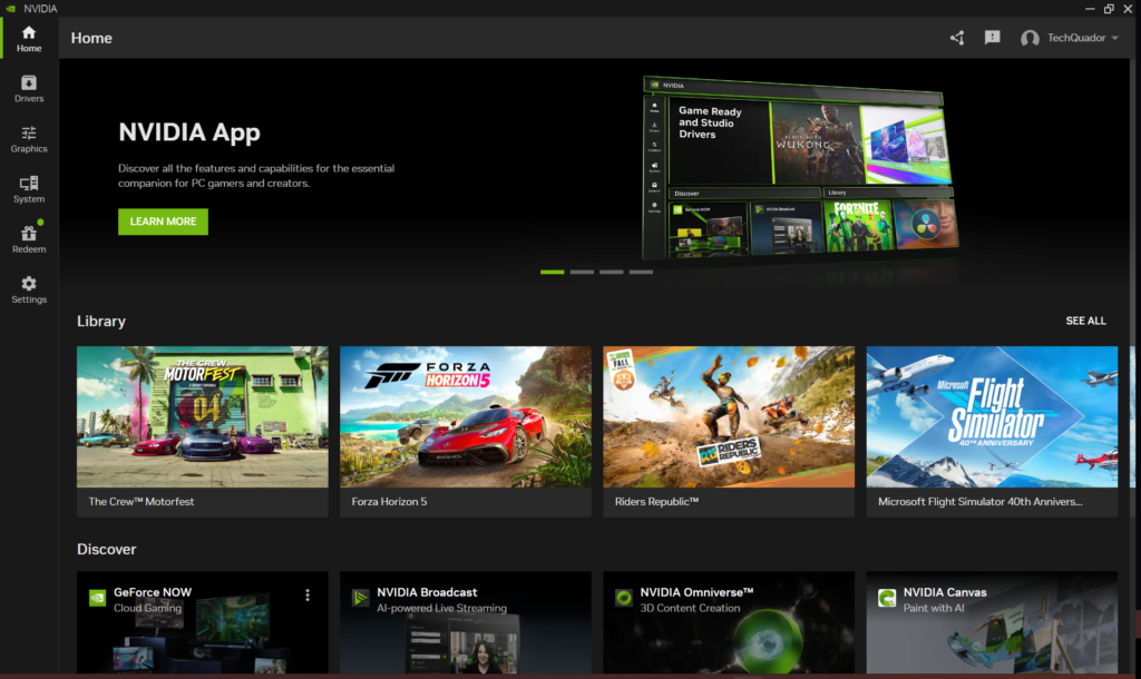 Screenshot of the Nvidia App for PC. 