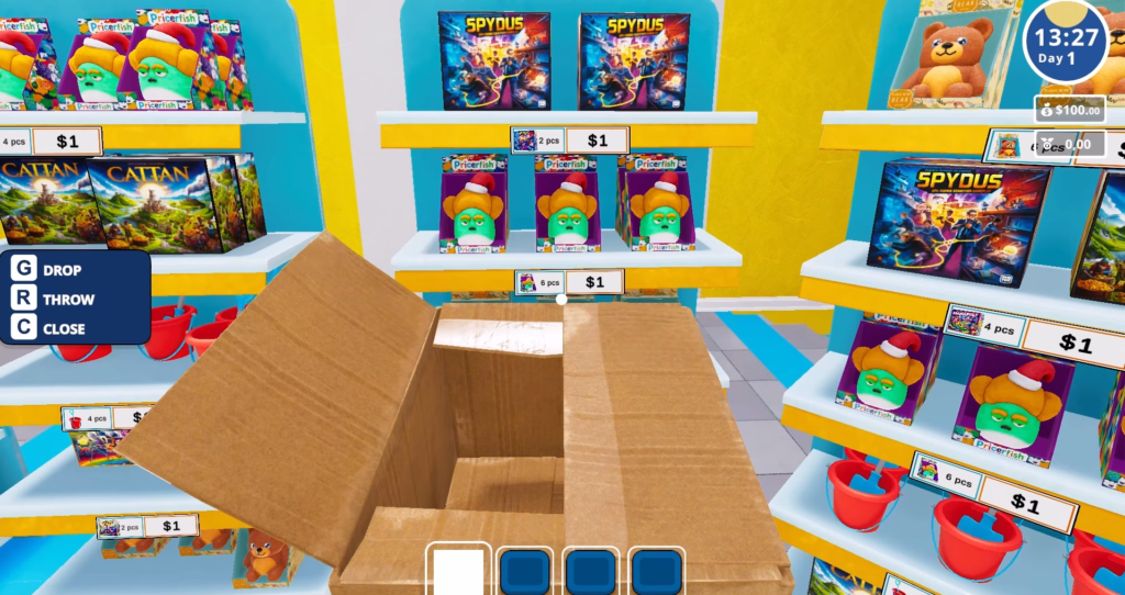 Toy Shop Simulator interview stocking shelves out of boxes