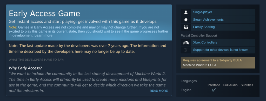 steam early access game abandoned