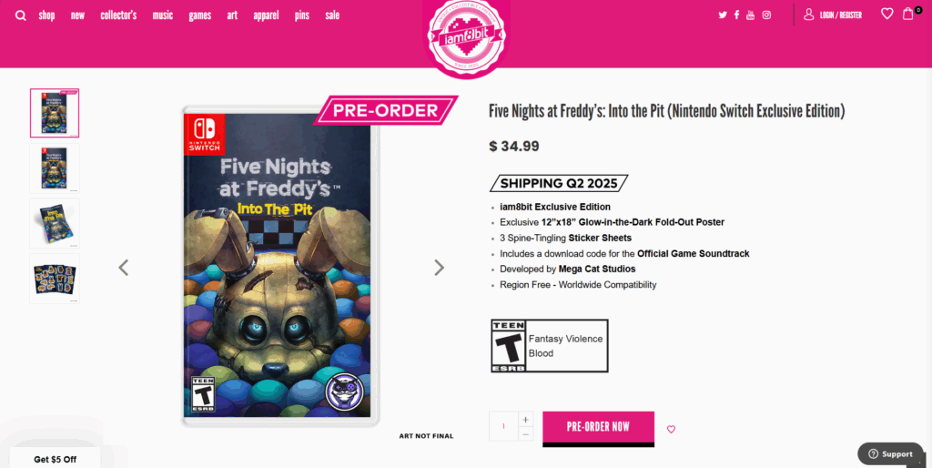 fnaf into the pit exclusive physical edition nintendo switch